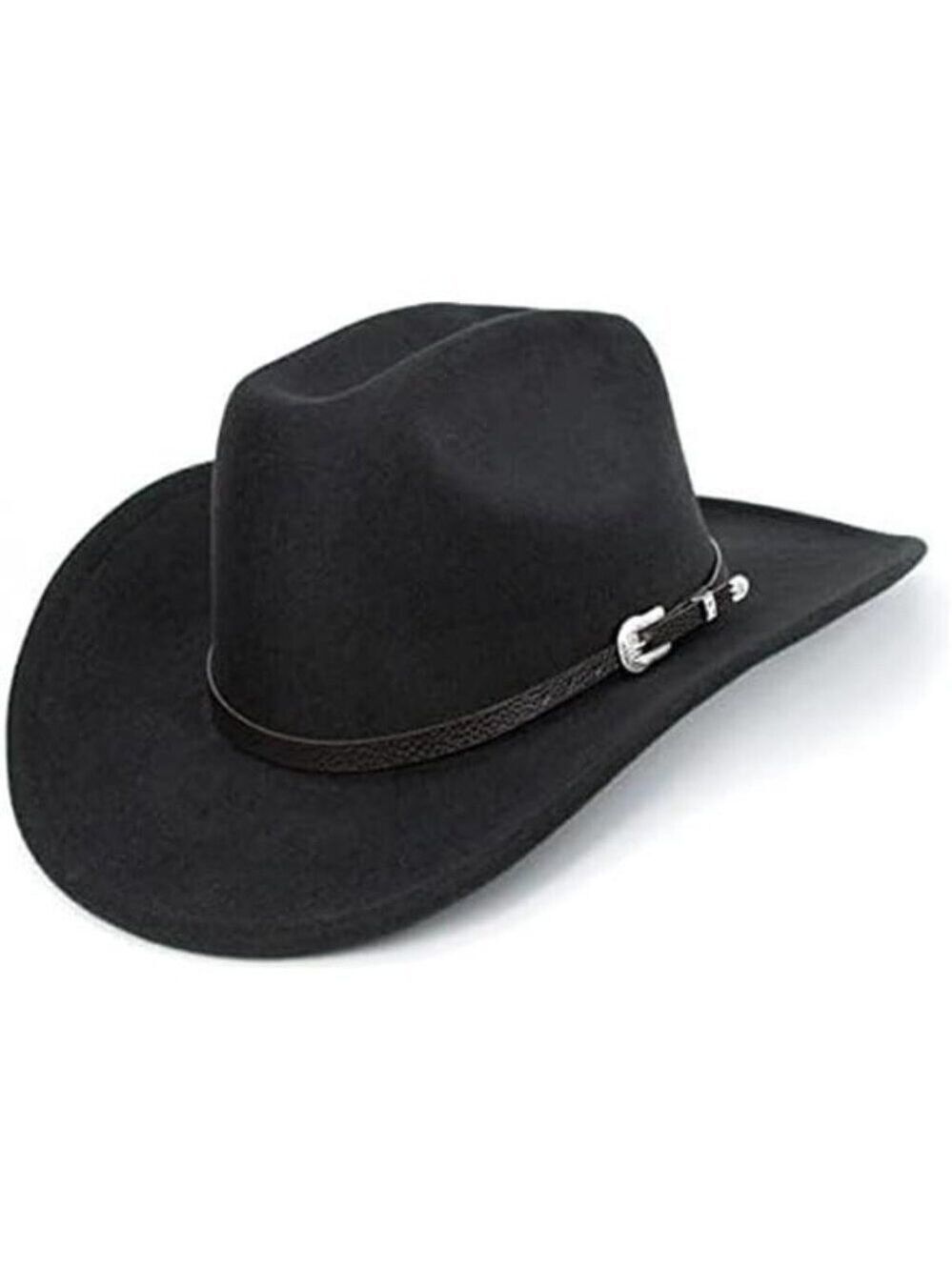 Western Cowboy Hat Black Fedora Roll Up Buckle Belt Unisex Costume Party Cap